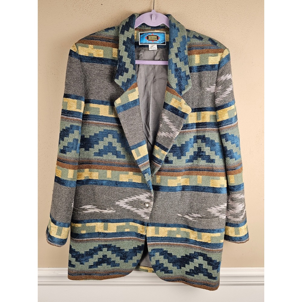 Vintage Maurizio Ramani Womens Southwestern Aztec Tapestry Blazer Jacket Large